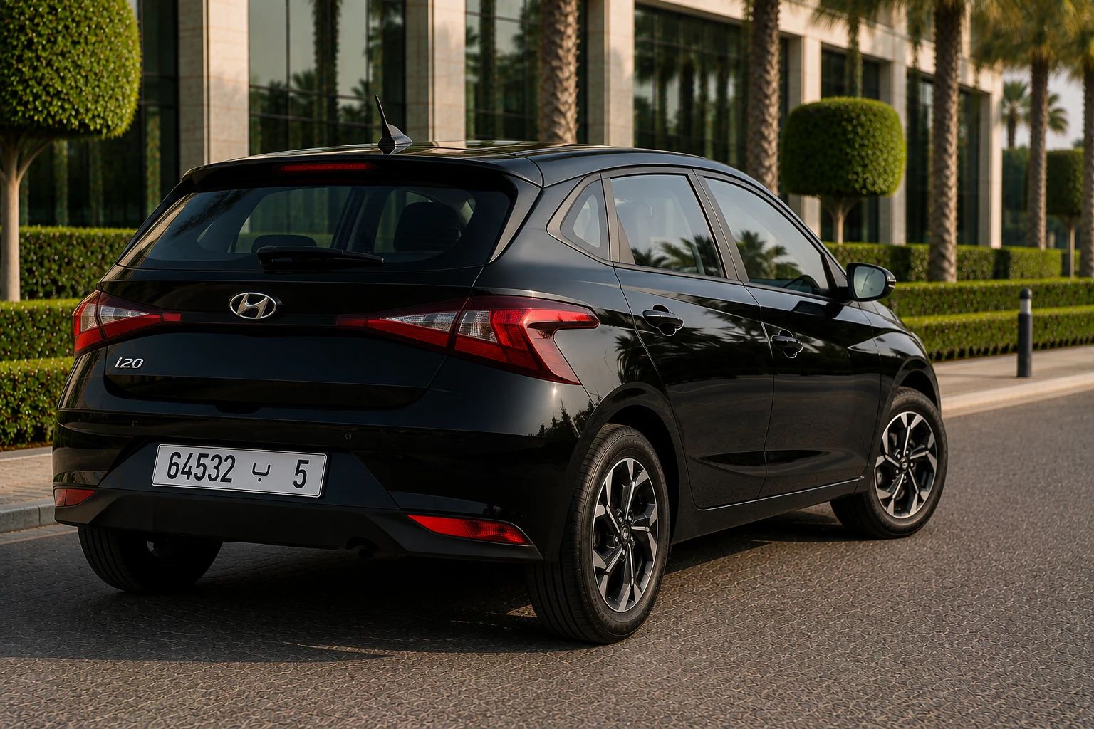 Hyundai i20 rental car, rear three-quarter view