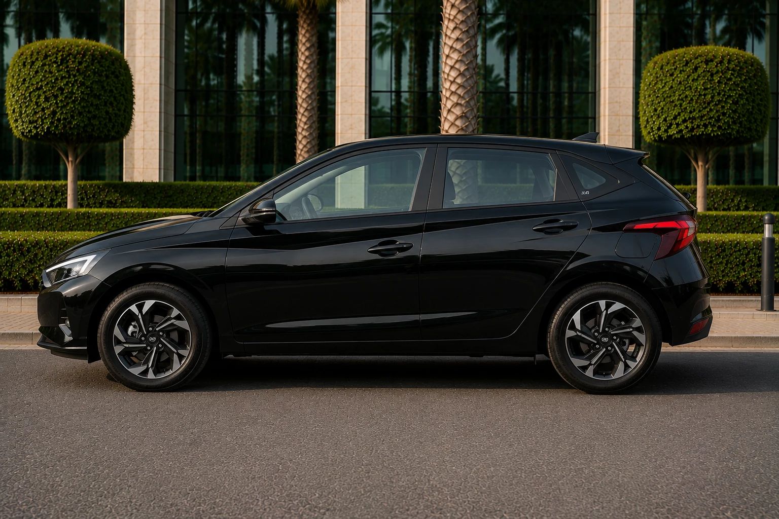 Hyundai i20 rental car, side view