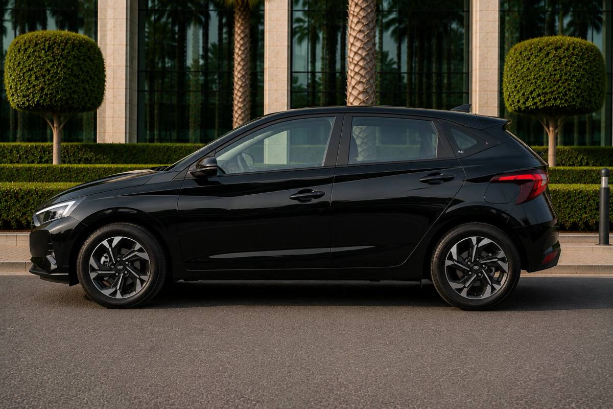 Hyundai i20 rental car, side view
