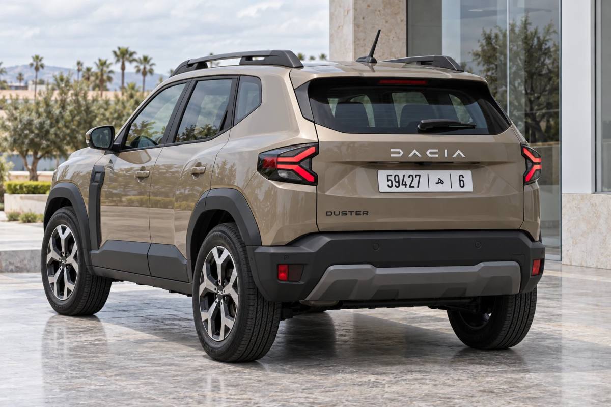 Dacia Duster rental SUV, rear three-quarter view