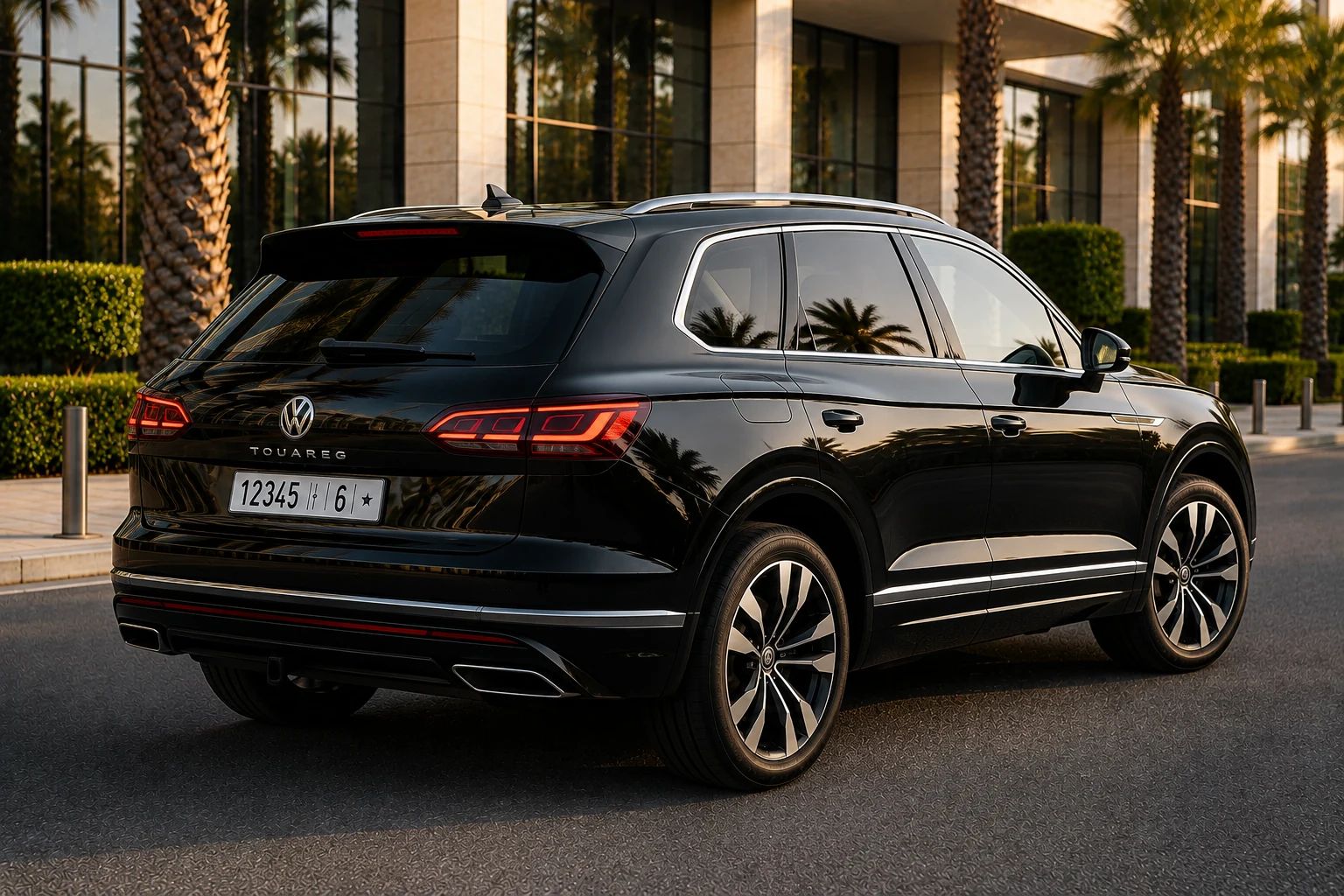 Volkswagen Touareg rental SUV, rear three-quarter view