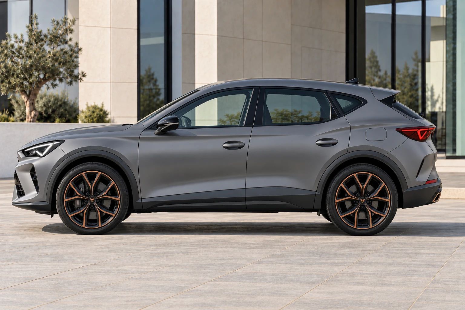 Grey 2026 CUPRA Formentor rental crossover, side profile