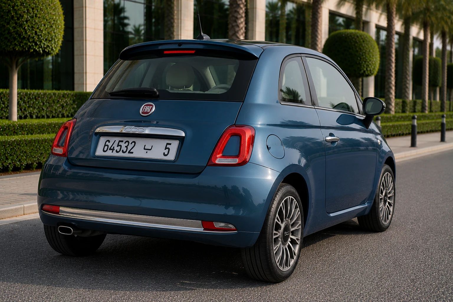 Fiat 500 rental car, rear three-quarter view