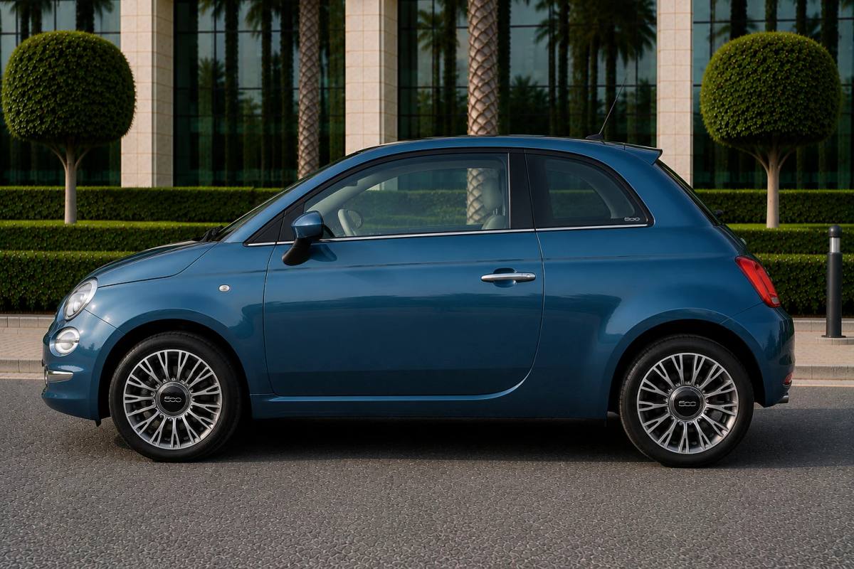 Fiat 500 rental car, side view