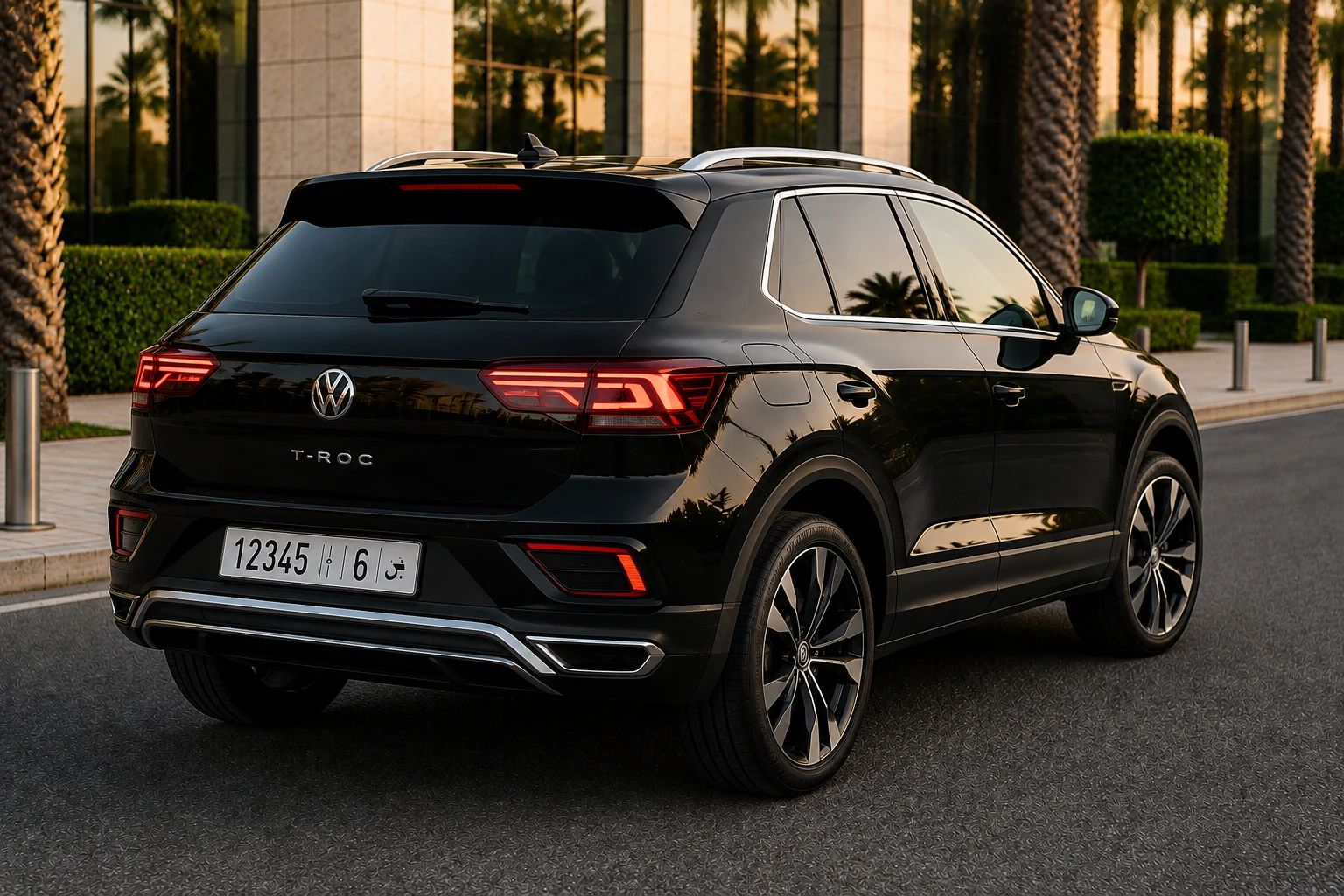 Volkswagen T-Roc rental SUV, rear three-quarter view