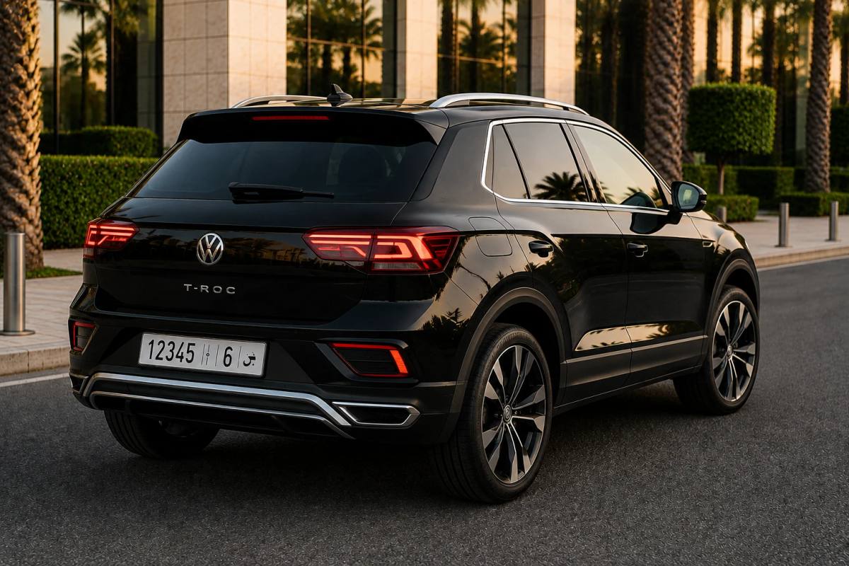 Volkswagen T-Roc rental SUV, rear three-quarter view