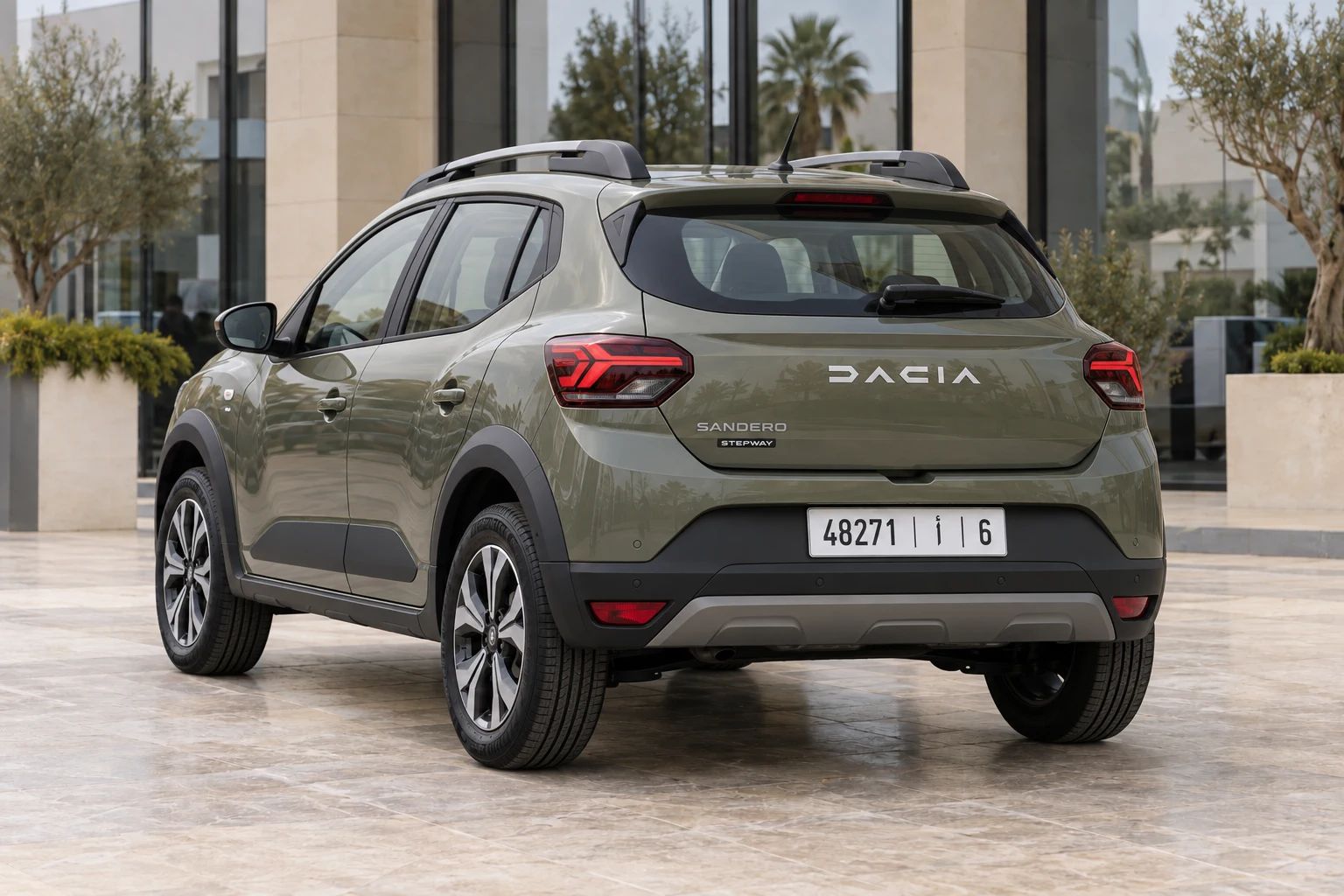 Dacia Sandero Stepway rental car, rear three-quarter view