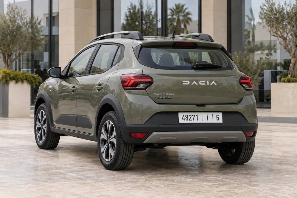 Dacia Sandero Stepway rental car, rear three-quarter view